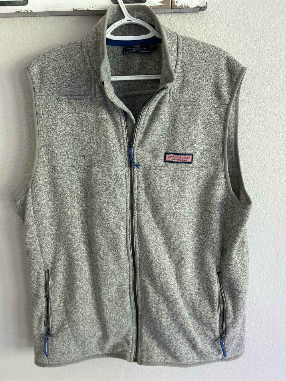 Vineyard Vines Gray Heather Fleece Vest with Pink Logo Patch